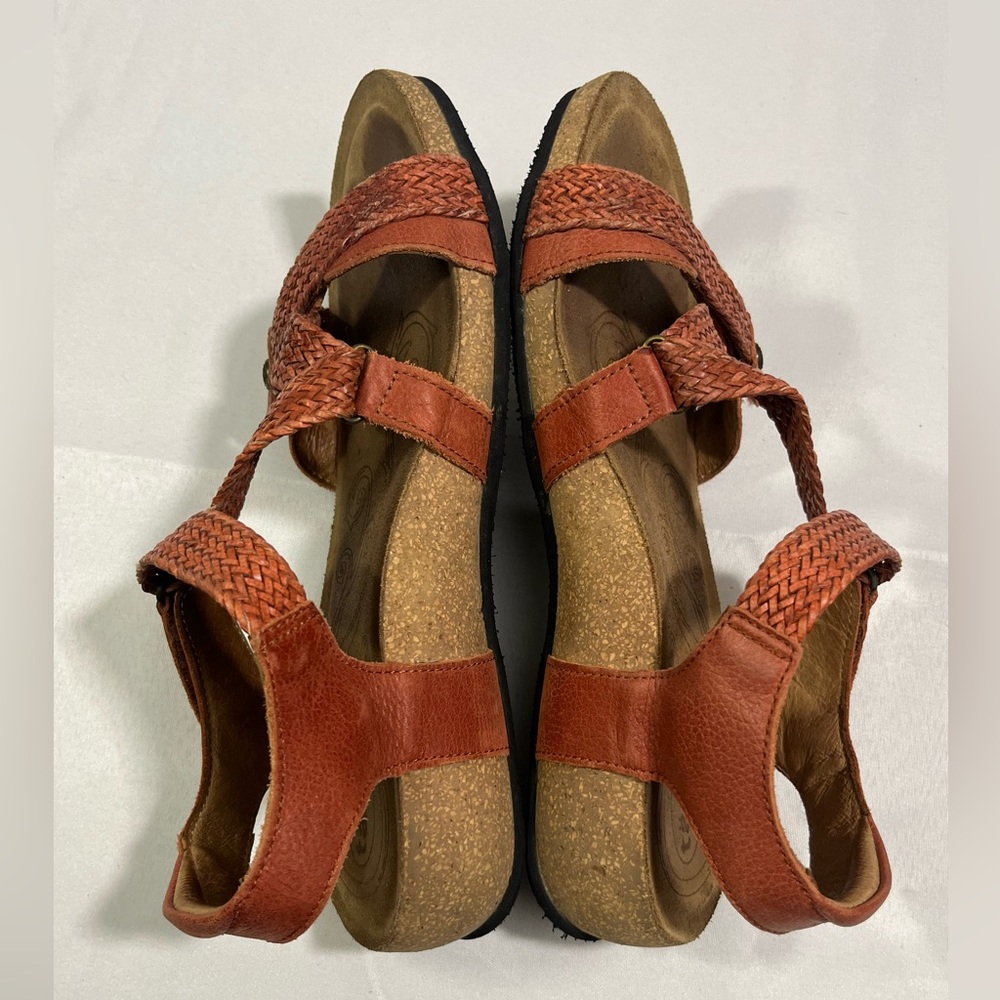 Taos Trulie Sandals Women’s 8-8.5/39 Cork Footbed Woven Leather Straps - Picture 4 of 11